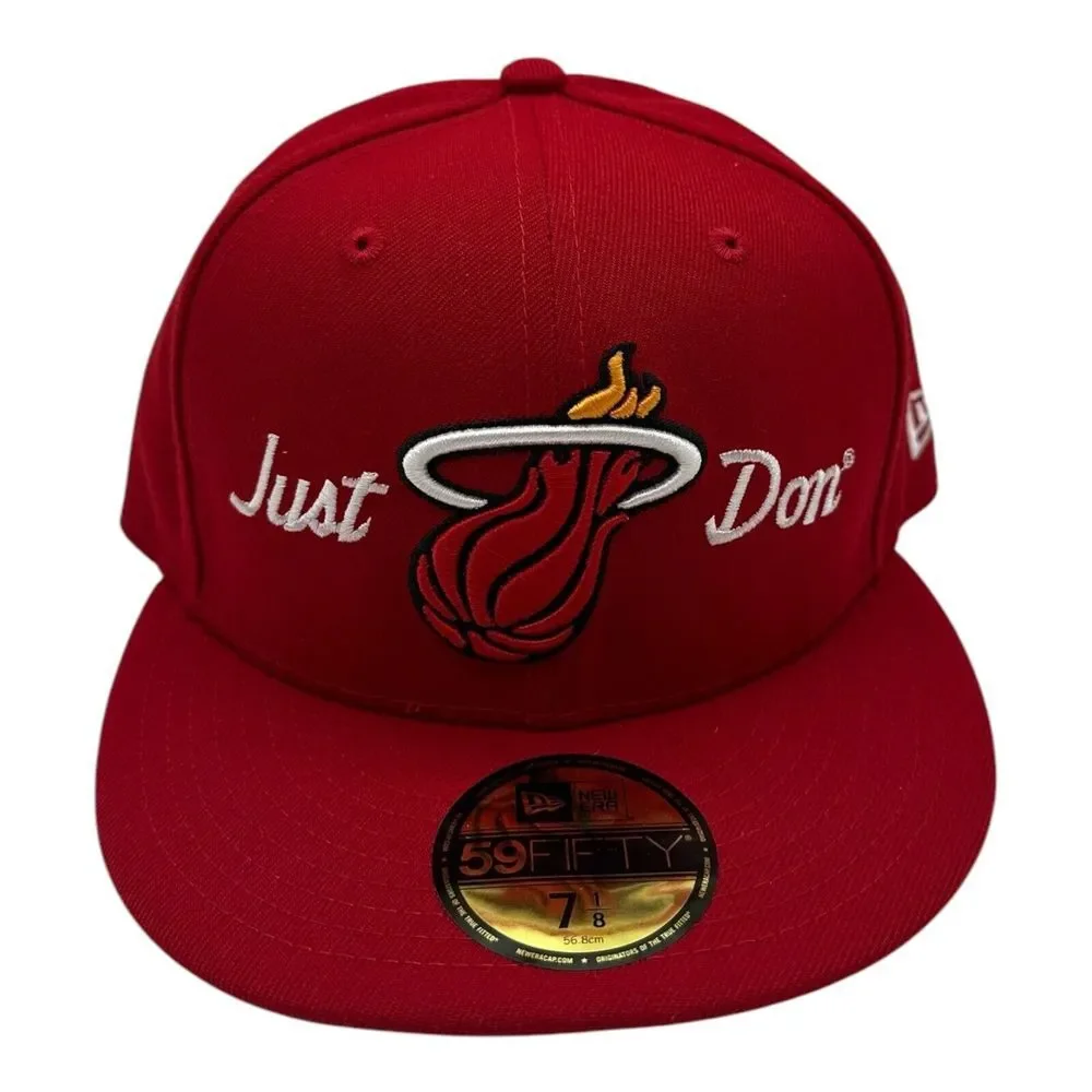 New Era X Just Don Miami Heat Hat Cap Sz 7 1/8 Red 59Fifty Fitted NBA Basketball